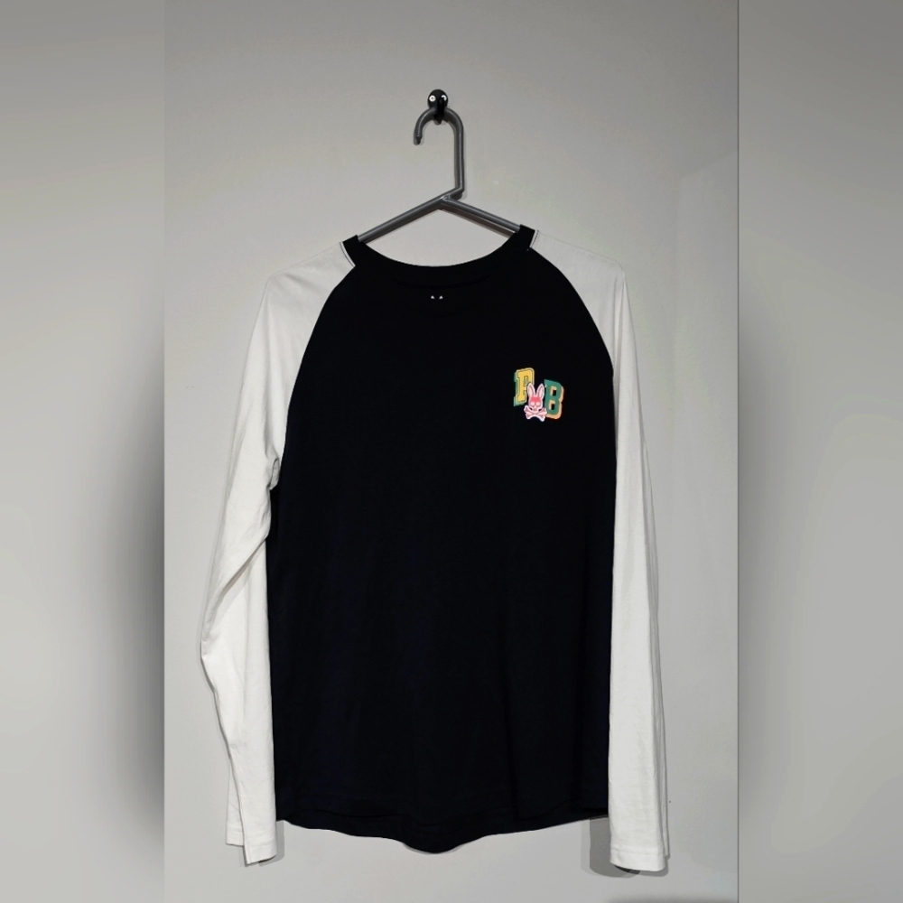 New Psycho Bunny Fulton Black White Fine Cotton Crew-Neck Raglan Long Sleeve Boy